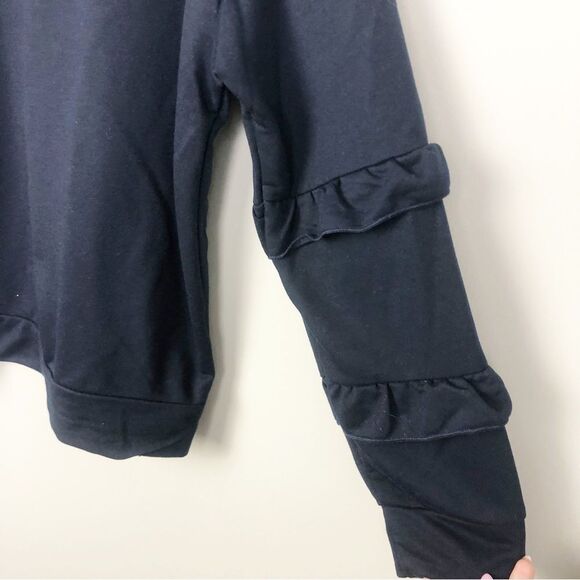UNBRANDED | Lightweight Navy Blue Ruffle Sleeve Sweatshirt Women’s Size Large - Picture 4 of 7